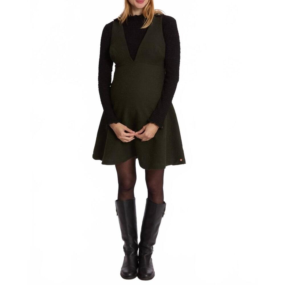 NEW CACHE COEUR charlotte maternity and nursing pinafore dress in khaki